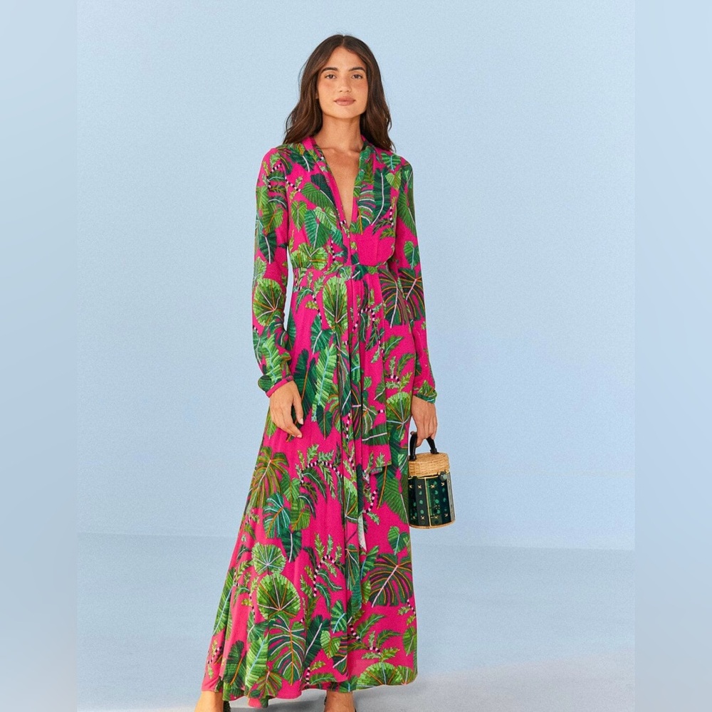 NWT Farm Rio Pink Leaves Maxi Dress  Small
